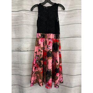 Alexia Admor Black Lace & Floral Scuba Skirt Dress Sleeveless A-Line